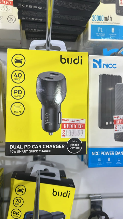budi Dual PD 40W Car Charger – Dual USB-C Fast Charge