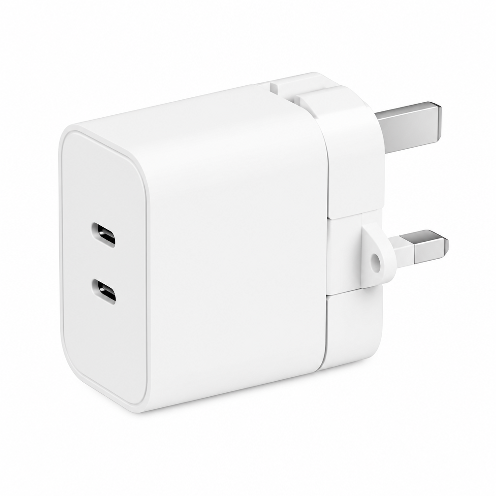USB-C 35W Dual Port Compact Power Adapter (UK Folding Pins)