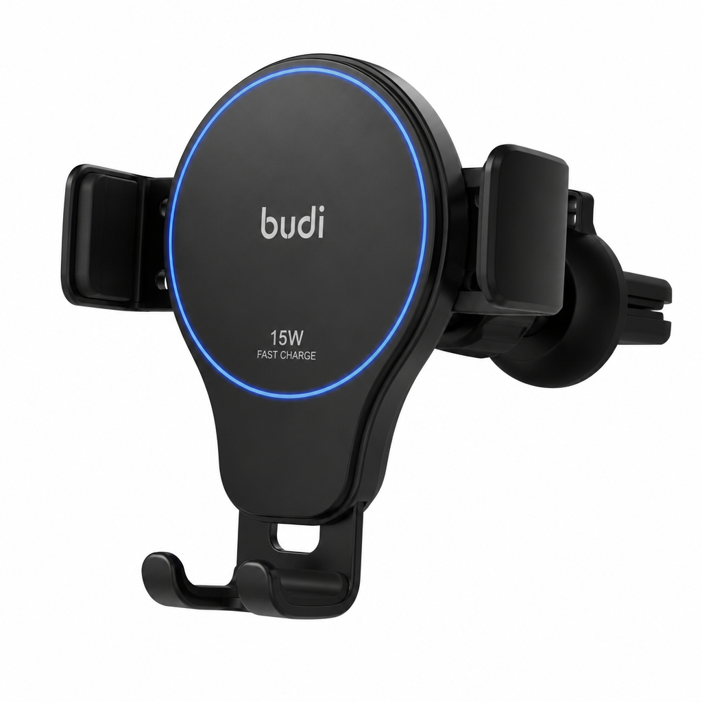 Budi 15W Wireless Car Charger Phone Holder – Fast Charge Mount
