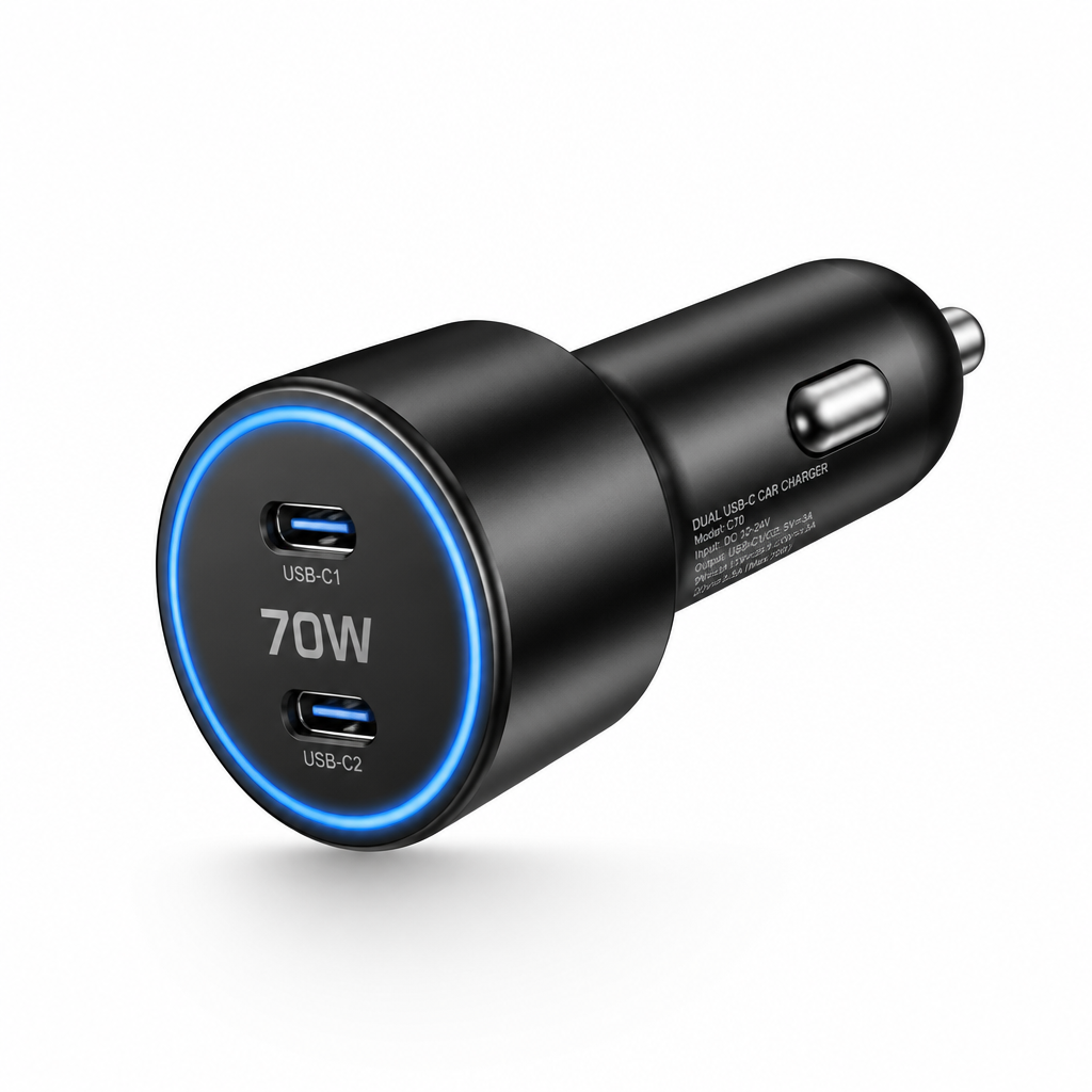 budi Dual PD 70W Car Charger – Dual USB-C Fast Charge