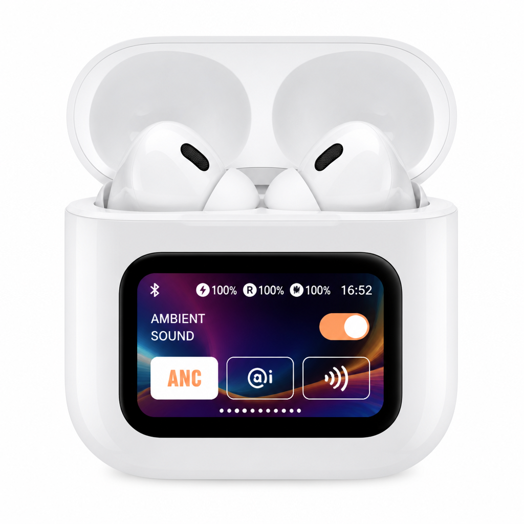 VEN-DENS True Wireless Earbuds with Smart Screen Case (White)